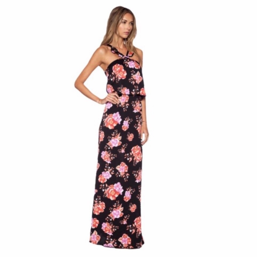 Tularosa Floral Maxi Dress - Black and Pink